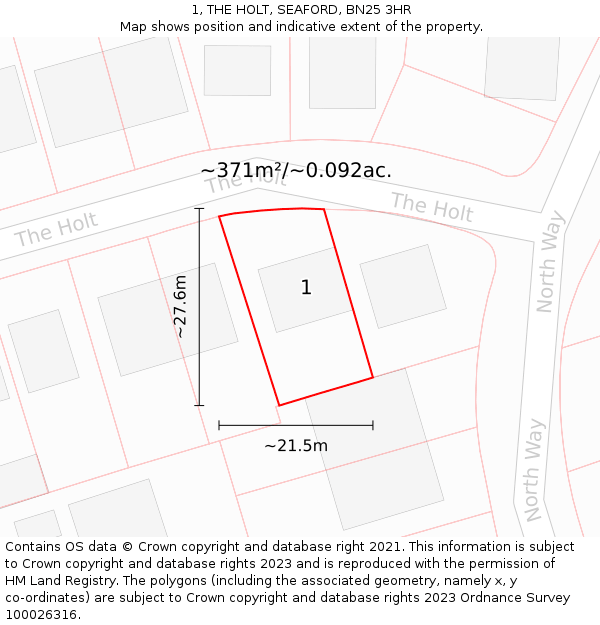 1, THE HOLT, SEAFORD, BN25 3HR: Plot and title map