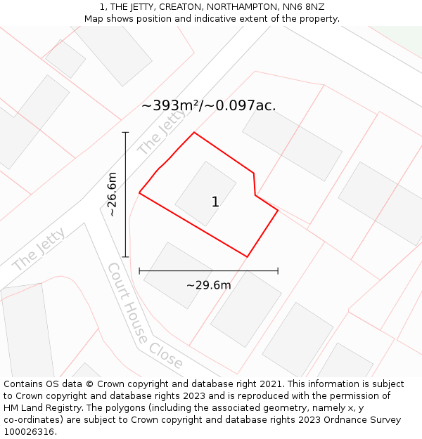 1, THE JETTY, CREATON, NORTHAMPTON, NN6 8NZ: Plot and title map