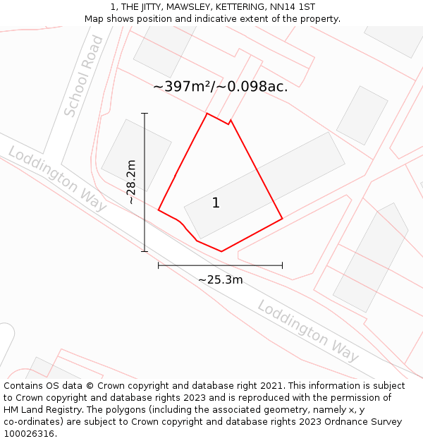 1, THE JITTY, MAWSLEY, KETTERING, NN14 1ST: Plot and title map