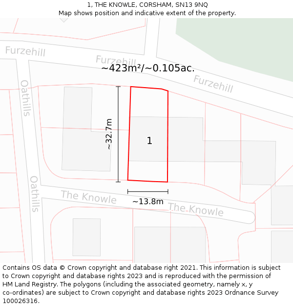 1, THE KNOWLE, CORSHAM, SN13 9NQ: Plot and title map