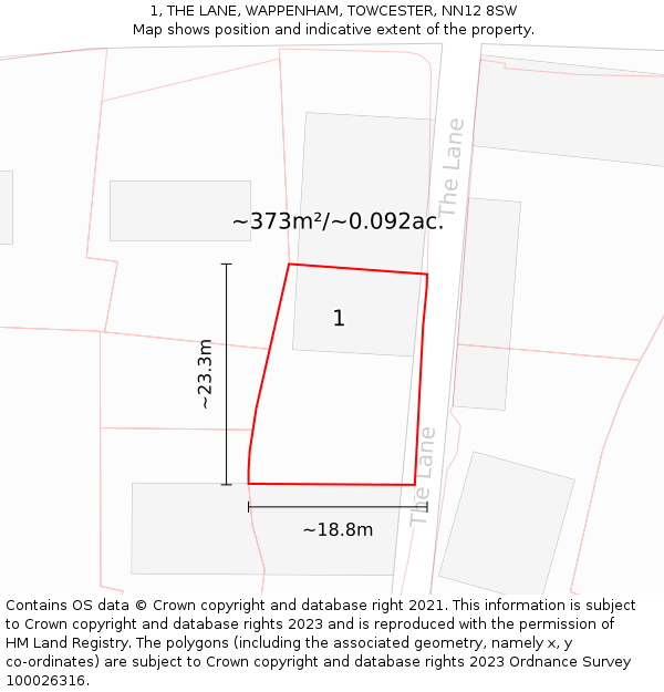 1, THE LANE, WAPPENHAM, TOWCESTER, NN12 8SW: Plot and title map