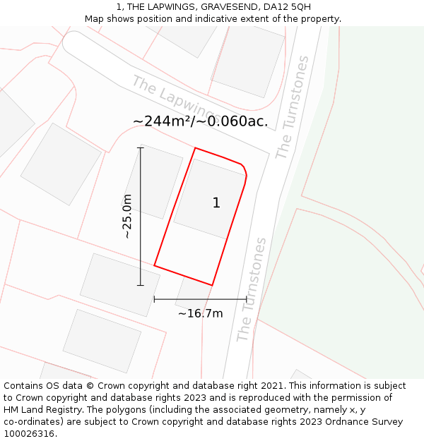 1, THE LAPWINGS, GRAVESEND, DA12 5QH: Plot and title map