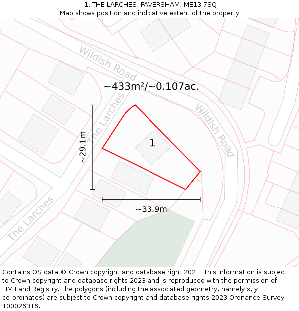 1, THE LARCHES, FAVERSHAM, ME13 7SQ: Plot and title map