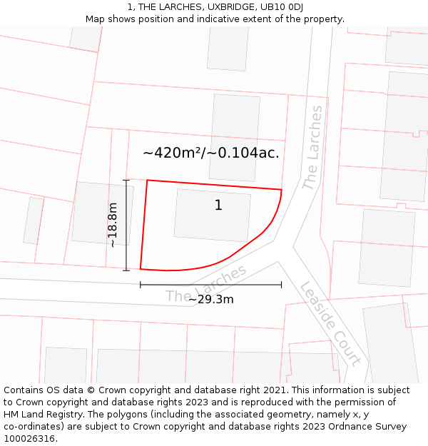1, THE LARCHES, UXBRIDGE, UB10 0DJ: Plot and title map