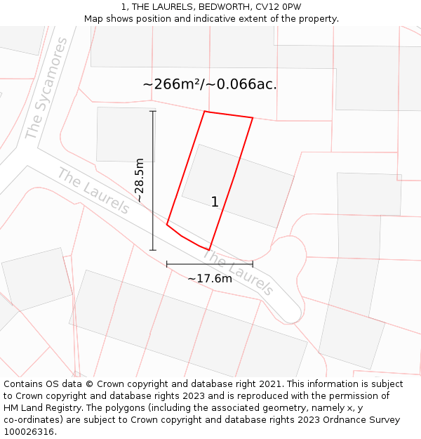 1, THE LAURELS, BEDWORTH, CV12 0PW: Plot and title map