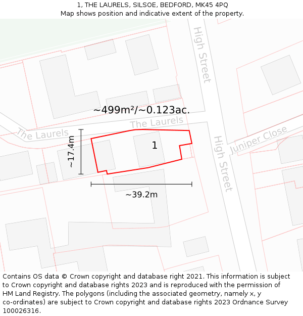 1, THE LAURELS, SILSOE, BEDFORD, MK45 4PQ: Plot and title map