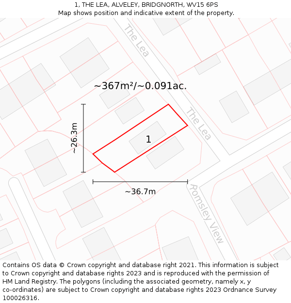 1, THE LEA, ALVELEY, BRIDGNORTH, WV15 6PS: Plot and title map