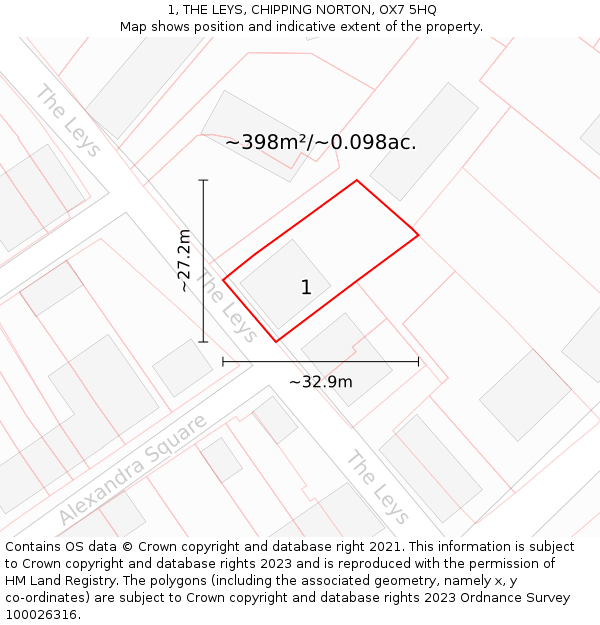 1, THE LEYS, CHIPPING NORTON, OX7 5HQ: Plot and title map