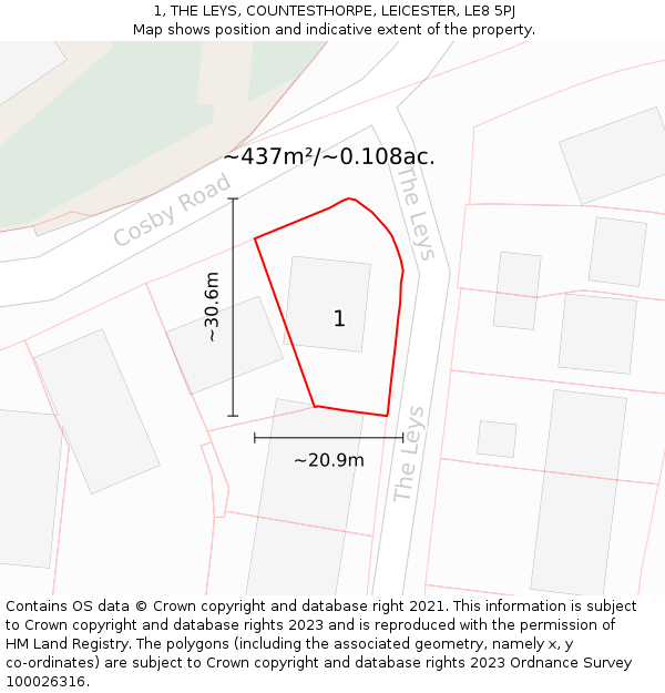 1, THE LEYS, COUNTESTHORPE, LEICESTER, LE8 5PJ: Plot and title map