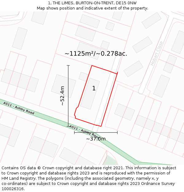 1, THE LIMES, BURTON-ON-TRENT, DE15 0NW: Plot and title map