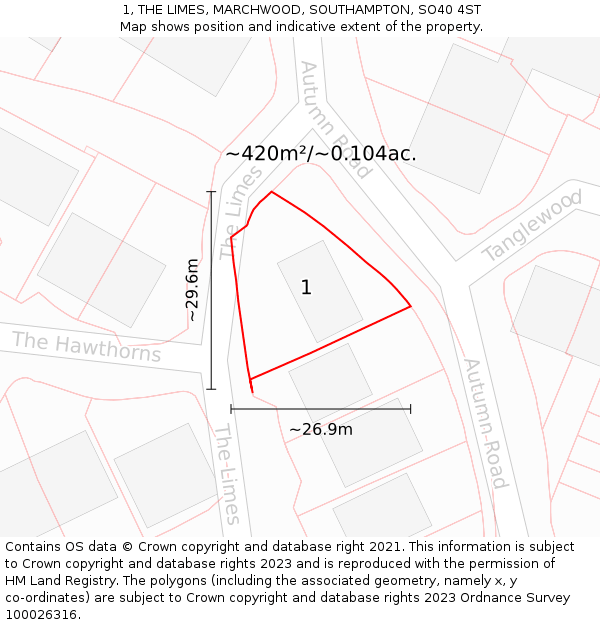 1, THE LIMES, MARCHWOOD, SOUTHAMPTON, SO40 4ST: Plot and title map