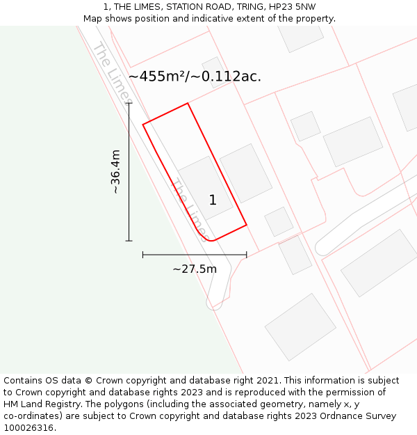 1, THE LIMES, STATION ROAD, TRING, HP23 5NW: Plot and title map