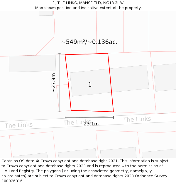 1, THE LINKS, MANSFIELD, NG18 3HW: Plot and title map