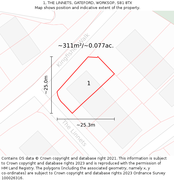 1, THE LINNETS, GATEFORD, WORKSOP, S81 8TX: Plot and title map
