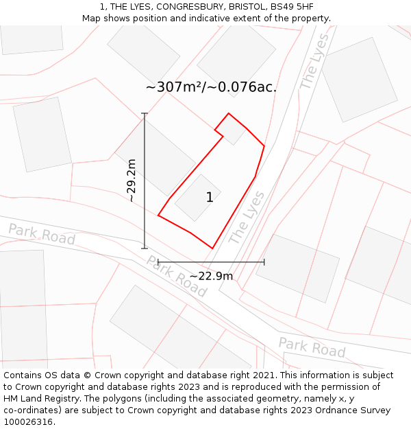 1, THE LYES, CONGRESBURY, BRISTOL, BS49 5HF: Plot and title map