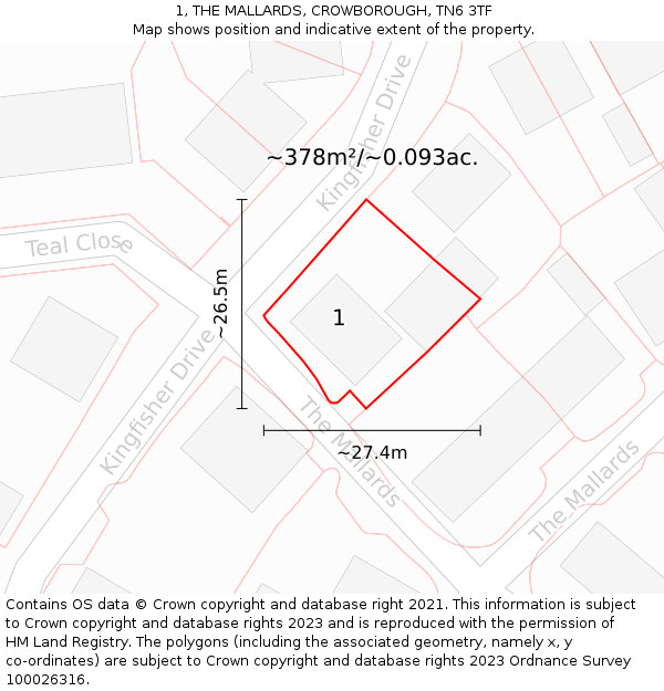 1, THE MALLARDS, CROWBOROUGH, TN6 3TF: Plot and title map