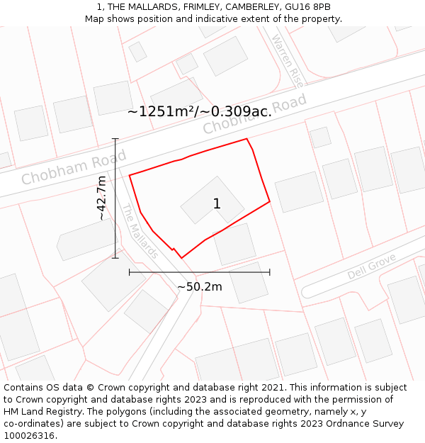 1, THE MALLARDS, FRIMLEY, CAMBERLEY, GU16 8PB: Plot and title map