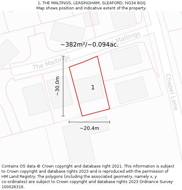 1, THE MALTINGS, LEASINGHAM, SLEAFORD, NG34 8GQ: Plot and title map