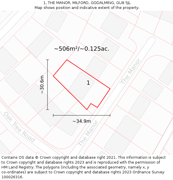 1, THE MANOR, MILFORD, GODALMING, GU8 5JL: Plot and title map
