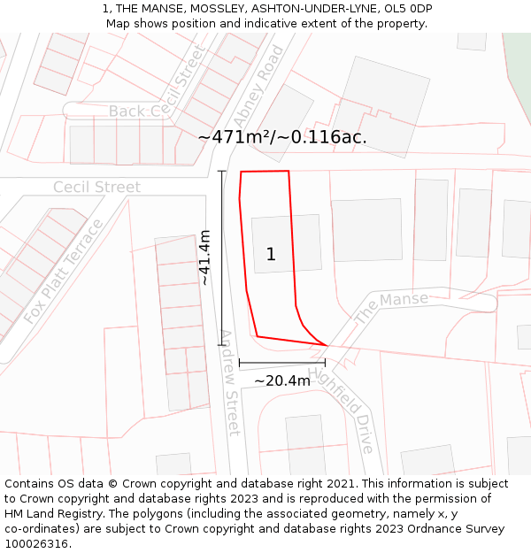 1, THE MANSE, MOSSLEY, ASHTON-UNDER-LYNE, OL5 0DP: Plot and title map