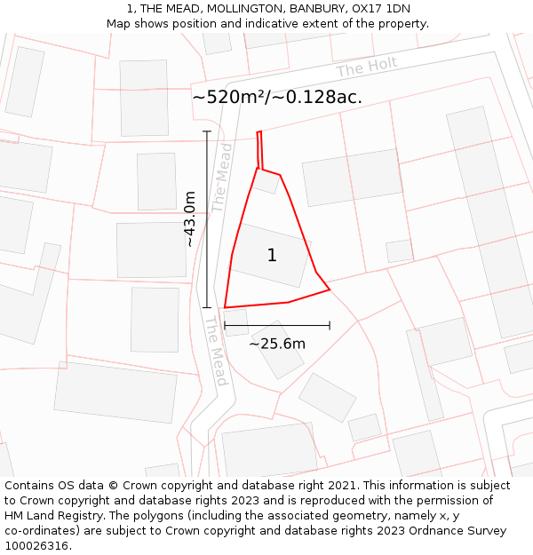 1, THE MEAD, MOLLINGTON, BANBURY, OX17 1DN: Plot and title map