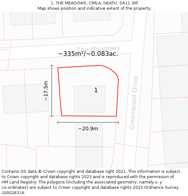 1, THE MEADOWS, CIMLA, NEATH, SA11 3XF: Plot and title map