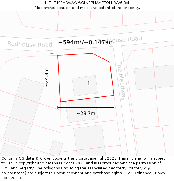 1, THE MEADWAY, WOLVERHAMPTON, WV6 8XH: Plot and title map
