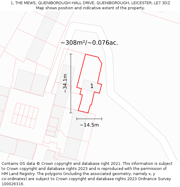 1, THE MEWS, QUENIBOROUGH HALL DRIVE, QUENIBOROUGH, LEICESTER, LE7 3DZ: Plot and title map