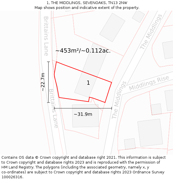 1, THE MIDDLINGS, SEVENOAKS, TN13 2NW: Plot and title map