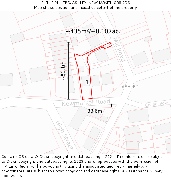 1, THE MILLERS, ASHLEY, NEWMARKET, CB8 9DS: Plot and title map