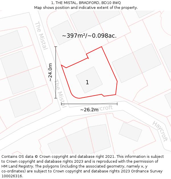 1, THE MISTAL, BRADFORD, BD10 8WQ: Plot and title map