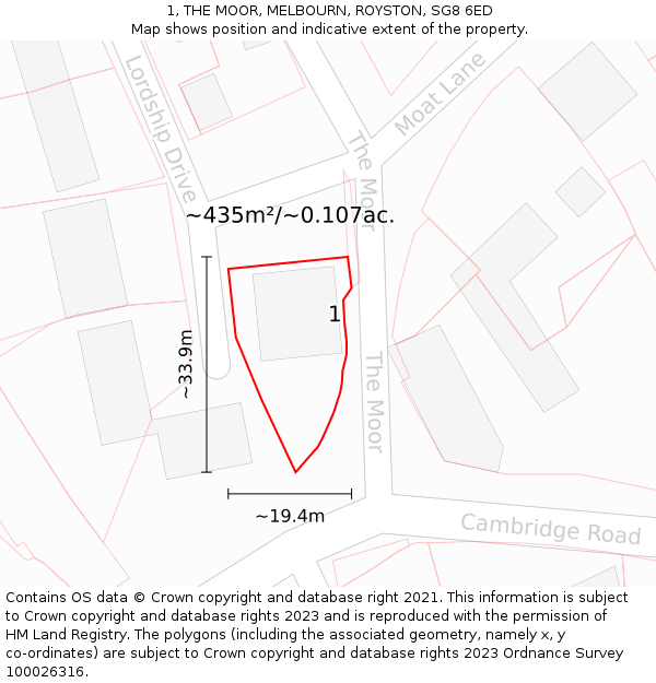 1, THE MOOR, MELBOURN, ROYSTON, SG8 6ED: Plot and title map