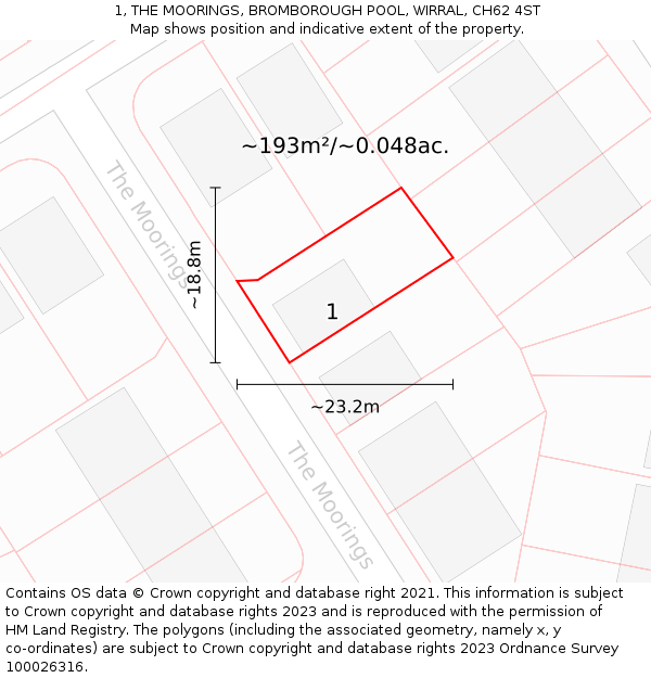 1, THE MOORINGS, BROMBOROUGH POOL, WIRRAL, CH62 4ST: Plot and title map