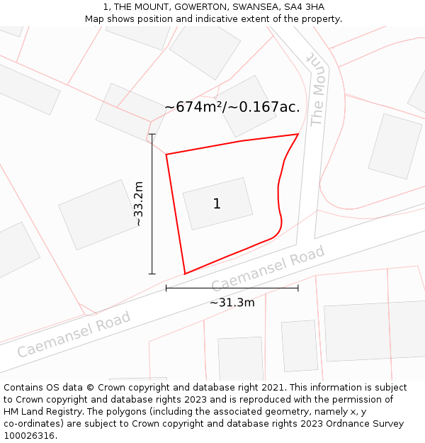 1, THE MOUNT, GOWERTON, SWANSEA, SA4 3HA: Plot and title map