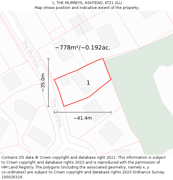 1, THE MURREYS, ASHTEAD, KT21 2LU: Plot and title map