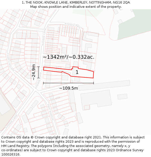 1, THE NOOK, KNOWLE LANE, KIMBERLEY, NOTTINGHAM, NG16 2QA: Plot and title map