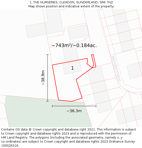 1, THE NURSERIES, CLEADON, SUNDERLAND, SR6 7NZ: Plot and title map