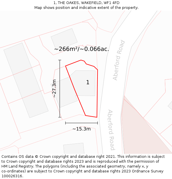 1, THE OAKES, WAKEFIELD, WF1 4FD: Plot and title map