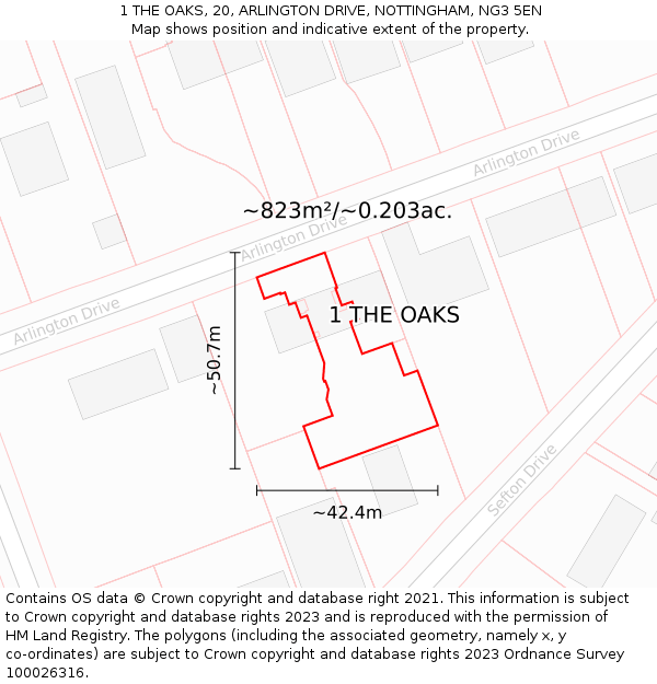 1 THE OAKS, 20, ARLINGTON DRIVE, NOTTINGHAM, NG3 5EN: Plot and title map