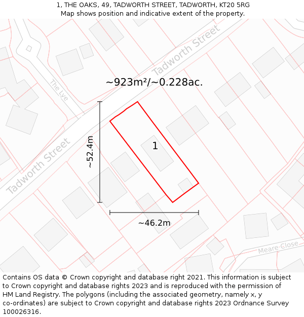 1, THE OAKS, 49, TADWORTH STREET, TADWORTH, KT20 5RG: Plot and title map