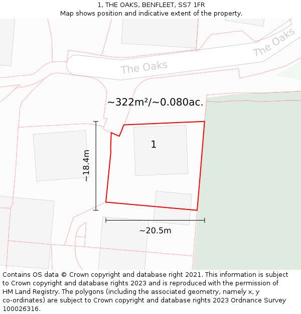 1, THE OAKS, BENFLEET, SS7 1FR: Plot and title map