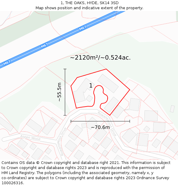 1, THE OAKS, HYDE, SK14 3SD: Plot and title map