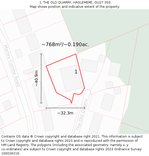 1, THE OLD QUARRY, HASLEMERE, GU27 3SS: Plot and title map