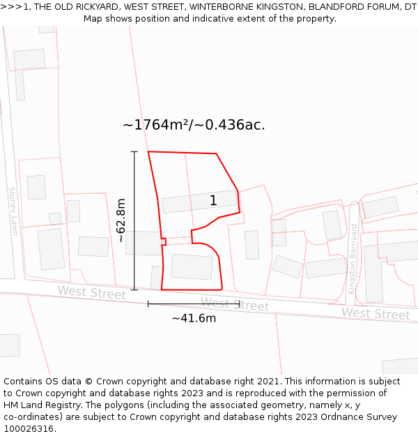 1, THE OLD RICKYARD, WEST STREET, WINTERBORNE KINGSTON, BLANDFORD FORUM, DT11 9FD: Plot and title map