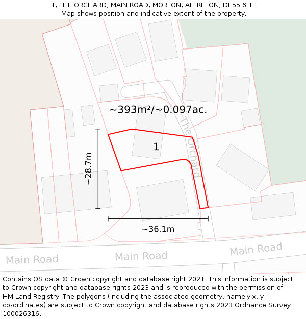 1, THE ORCHARD, MAIN ROAD, MORTON, ALFRETON, DE55 6HH: Plot and title map