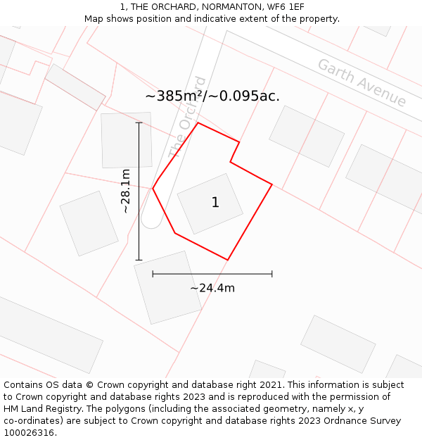 1, THE ORCHARD, NORMANTON, WF6 1EF: Plot and title map