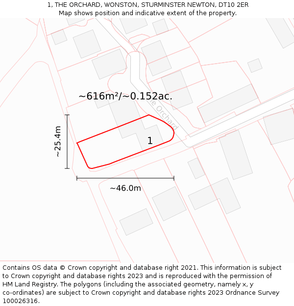 1, THE ORCHARD, WONSTON, STURMINSTER NEWTON, DT10 2ER: Plot and title map