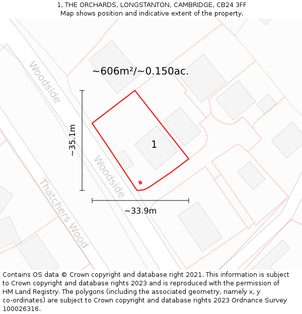 1, THE ORCHARDS, LONGSTANTON, CAMBRIDGE, CB24 3FF: Plot and title map