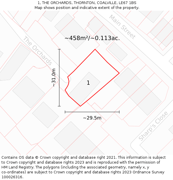 1, THE ORCHARDS, THORNTON, COALVILLE, LE67 1BS: Plot and title map
