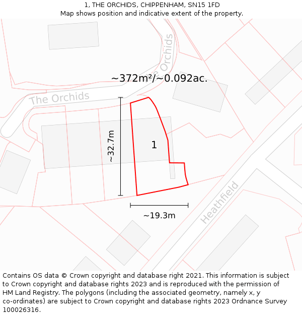 1, THE ORCHIDS, CHIPPENHAM, SN15 1FD: Plot and title map